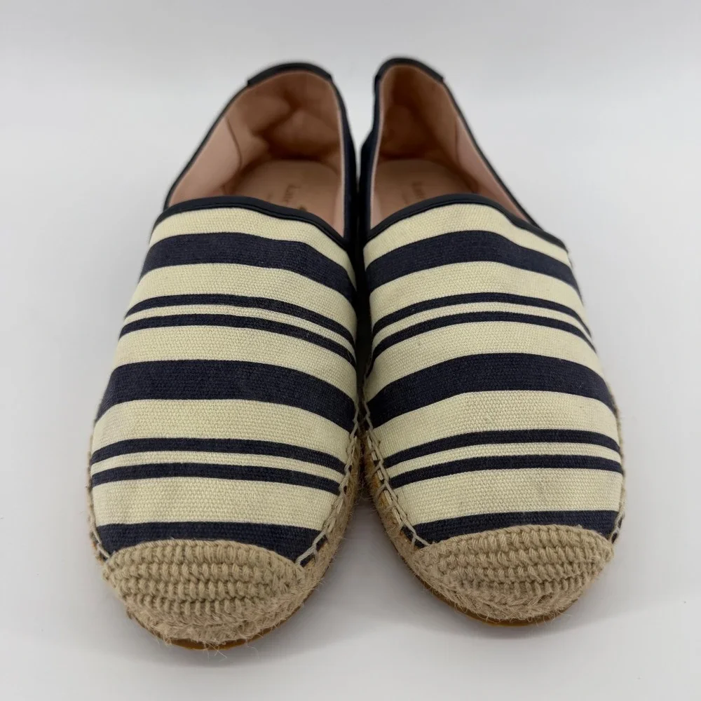 Kate Spade Espadrilles Womens 11 Navy Gramercy Striped Canvas Jute Flats